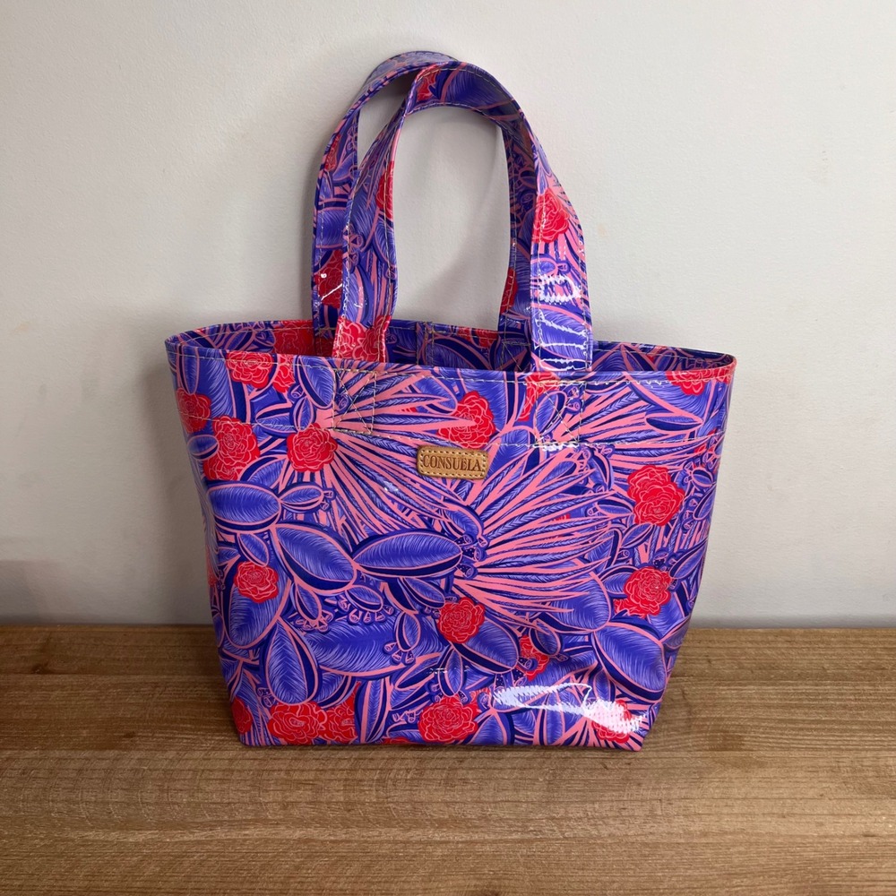 Consuela Sallie Grab-n-Go Mini Tote Bag Purple Pink Floral Water‎ Resistant